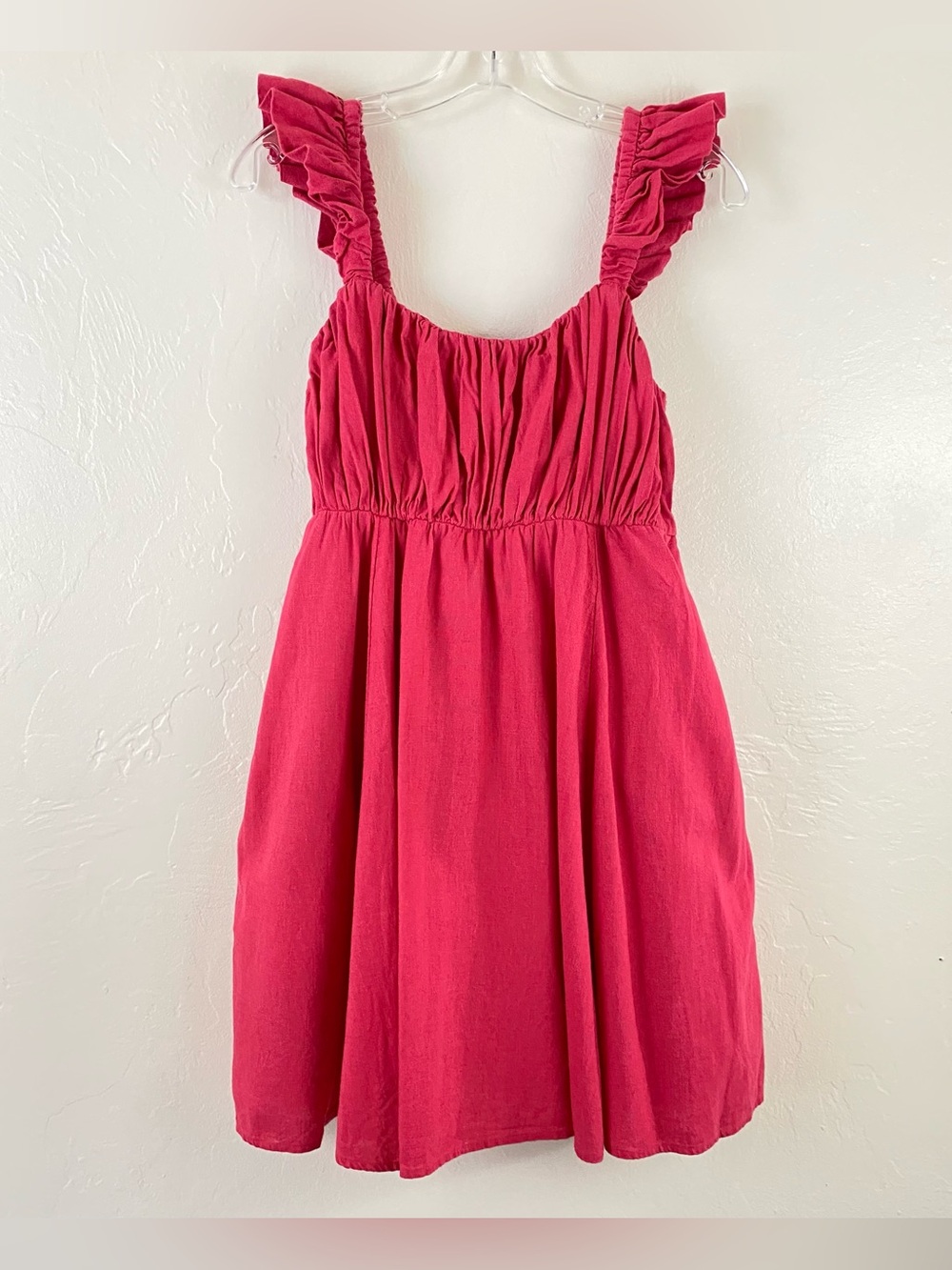 Abercrombie & Fitch Size Medium Hot Pink Linen Ruffled Sleeve Flared Mini Dress